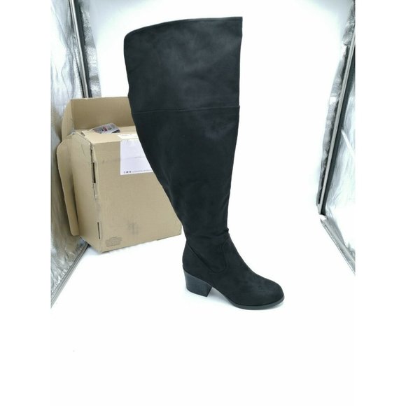 Journee Collection Sana Wide Calf Over-The-Knee Boots Shoes Black Women's US 10 - Picture 2 of 8